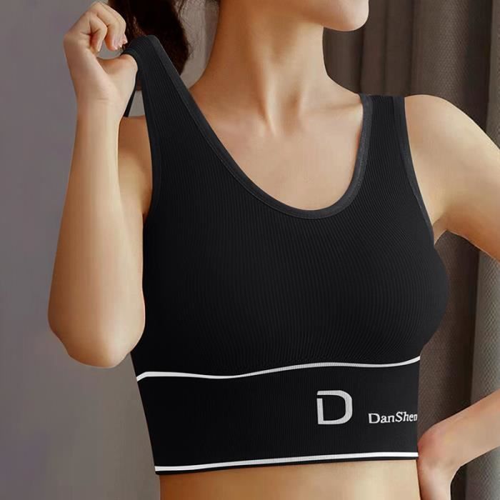 Leversic Brassière de Sport Femme Sans Armature, Soutien-Gorge Elastique avec Coussinets Amovibles pour Fitness Yoga, S-XL, Blanc, S