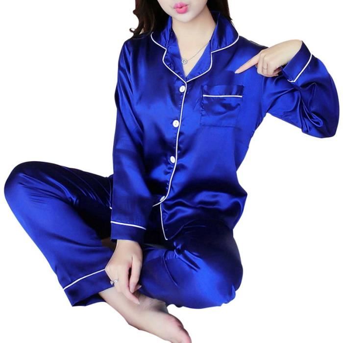 Pyjama femme long,2021 En soie d'été Ensemble Pyjama En Satin Femme ...