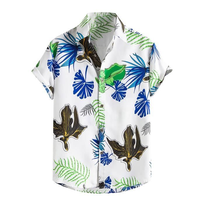 chemise de plage d'été pour hommes à fleurs hawaïenne manches courtes - chemisette 2