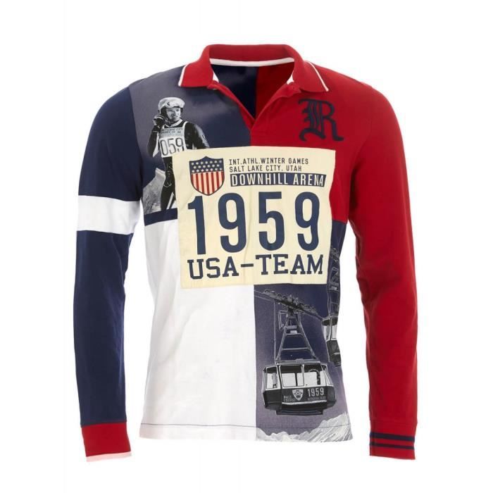 POLO HOMME RIVER WOODS EN COTON Navy red Cdiscount Pret a Porter