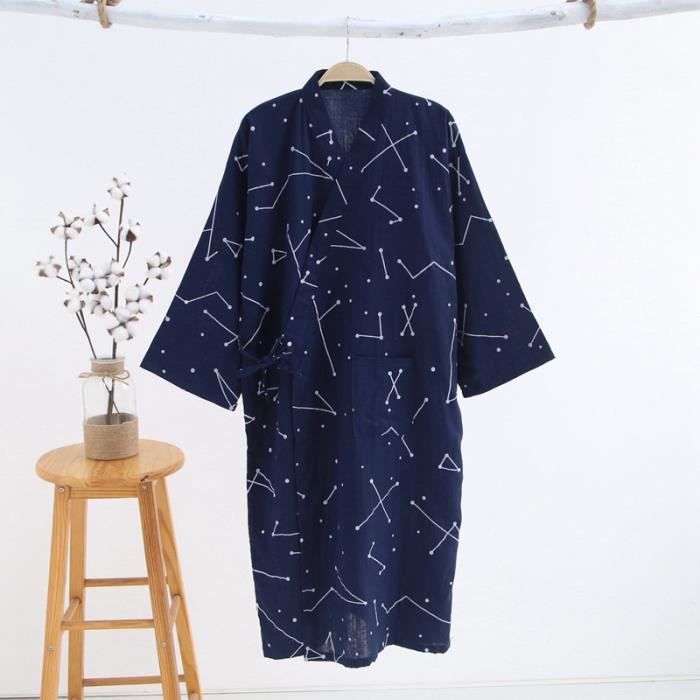 Peignoir Kimono Femme En Gaze De Coton - Léger, Respirant, Ceinture Réglable - Pour Maison, Spa, Voyage