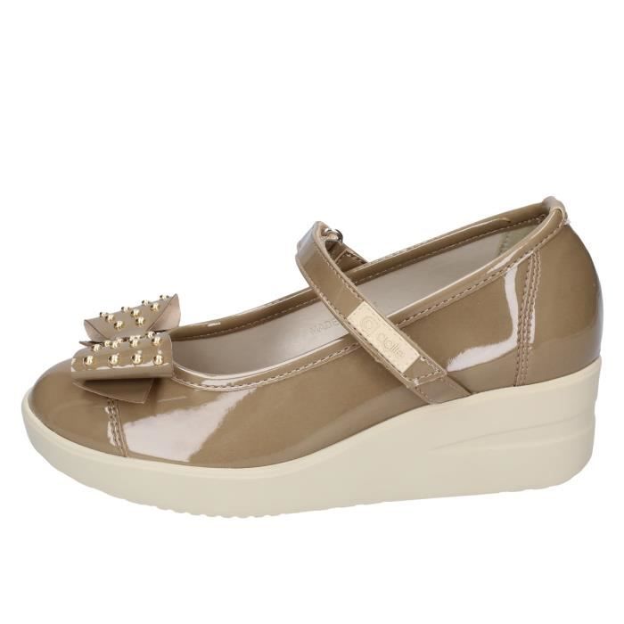 Ballerines Femme Beige Verni - AGILE by RUCOLINE - Pointure EU 37 - Talon 5 cm - Fermeture Autoagrippant