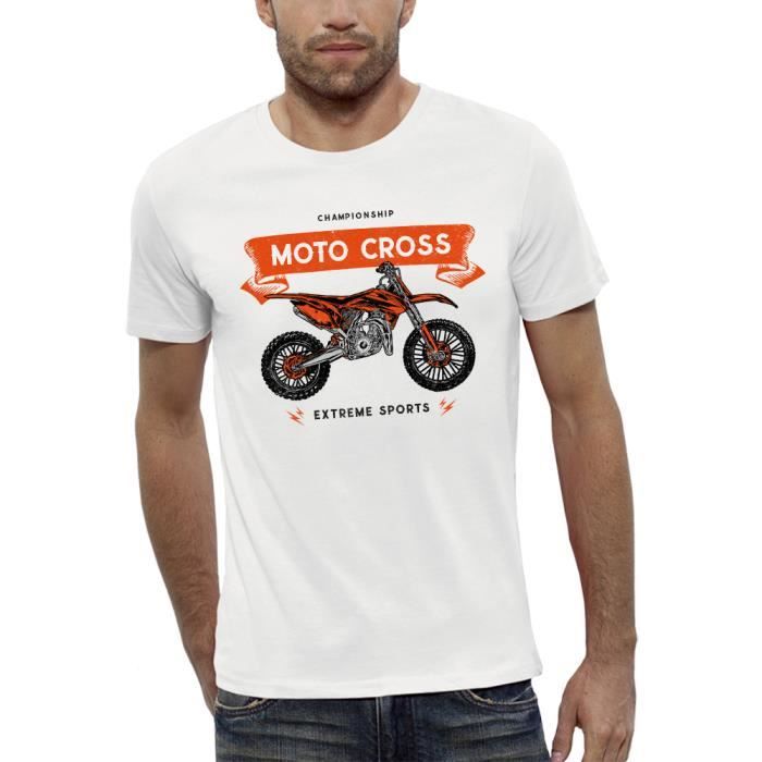 T-shirt Moto Cross - Pixel Evolution - Homme Blanc - Cdiscount Sport