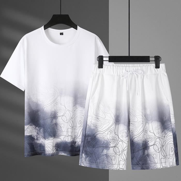 Ensemble Homme été 2 Pièces - T-shirt Manches Courtes + Short En Coton Oversize | Tenue Décontractée, Sportswear