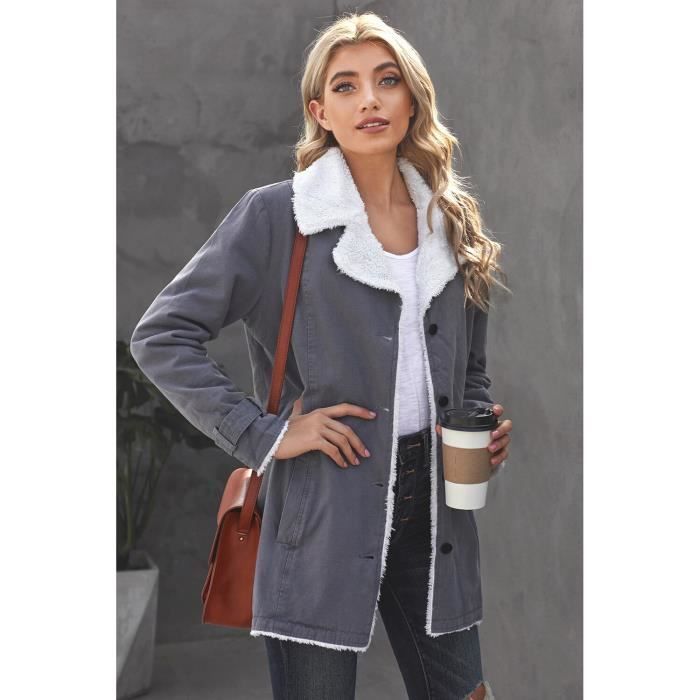 OOTDAY?� Veste Mi-long Hiver Femme LC851780-11 Gris - Cdiscount Pr??t-?�-Porter