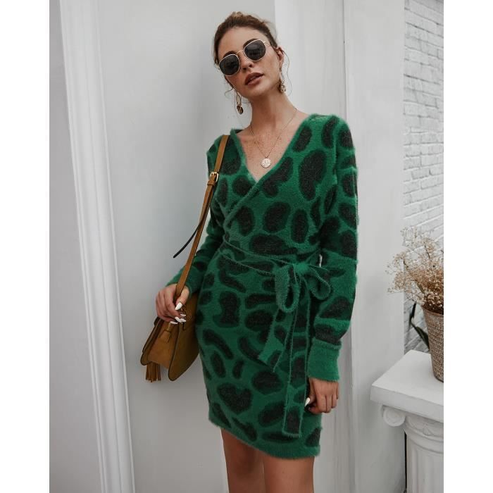Robe d'été chic en coton vert noir décolleté en V main image 0