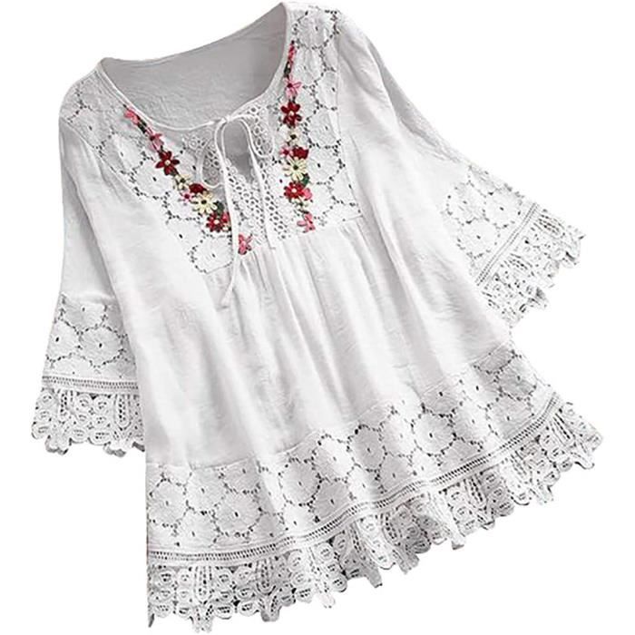 Chemise de plage grande taille en coton - Blanc - FEMME