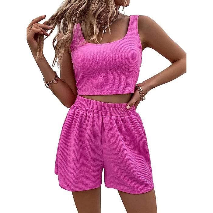 Ensemble été Femme 2 Pièces Chic - Chemise Manches Courtes Et Short Avec Poche - 13