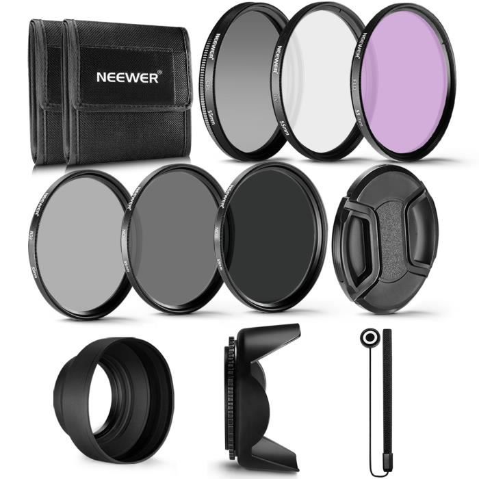 Neewer 55 mm Objectif Professionnel Filtre UV CPL FLD et Filtre à densité Neutre ND (ND2, ND4, ND8) - Kit d'accessoires pour Sony A7