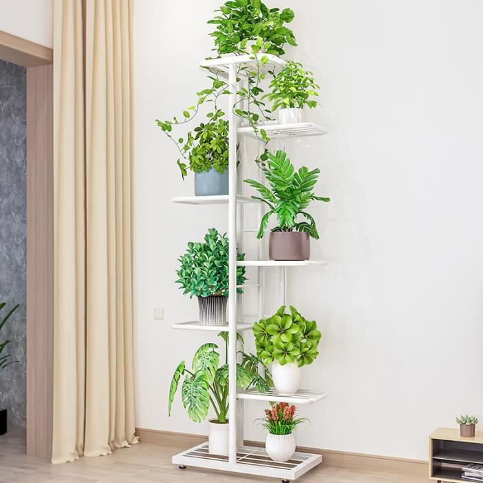 Étagère Pour Plantes 7 Niveaux Avec Lumière De Croissance - Support Fleurs Pour Salon, Balcon, Jardin, Hauteur 120.5 Cm, Robuste