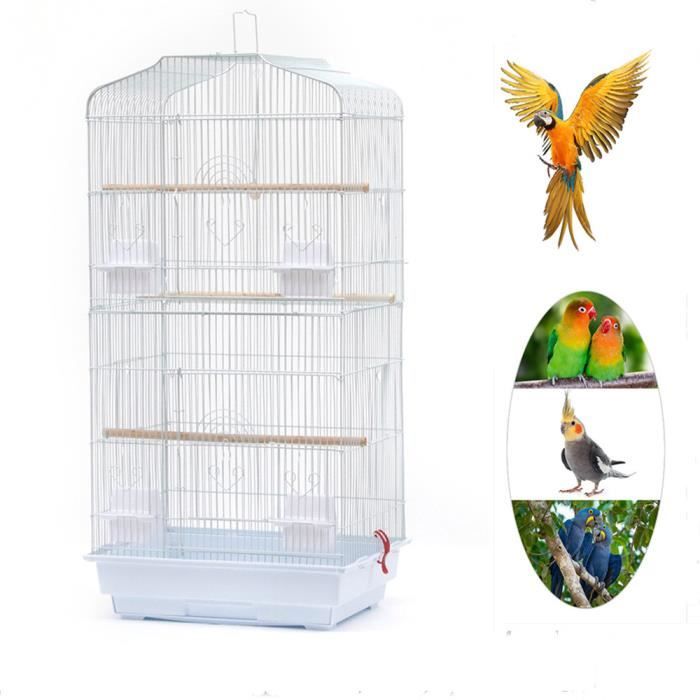 Comparer les prix de HSTURYZ Grande Volière pour Oiseaux Cage en Méta pour Canaries Perroquet Perruches Canaris avec 4 Mangeoires, 3 Perchoirs, Blanc