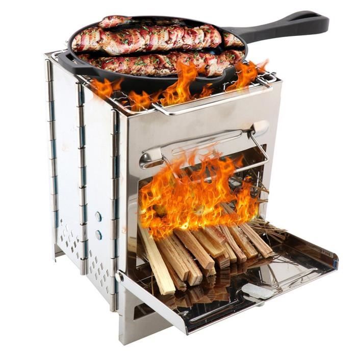Poêle à bois portable pliable pour camping en plein air, tente de camping autonome, réchaud de pique-nique en acier inoxydable, adaptateur de barbecue, mini chauffage à gaz rond en fer, cuisine p