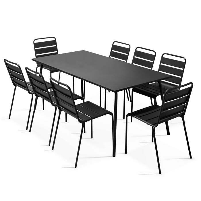 Ensemble table de jardin et 8 chaises en métal noir Palavas Oviala