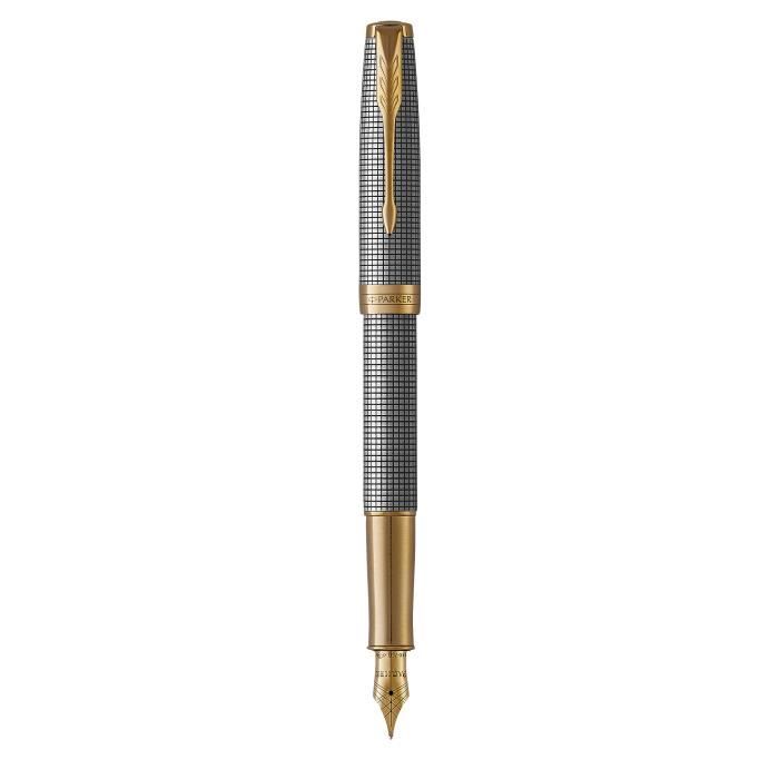 PARKER Sonnet stylo plume, argent ciselé, attributs dorés, Plume moyenne 18 carats – Coffret cadeau