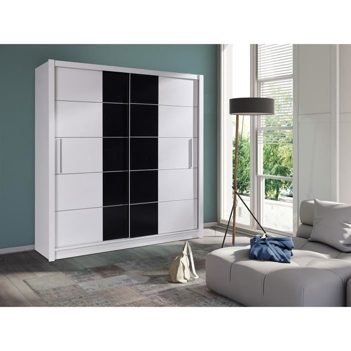 armoire de rangement - price factory - brescia - 2 portes coulissantes - blanc et noir - contemporain