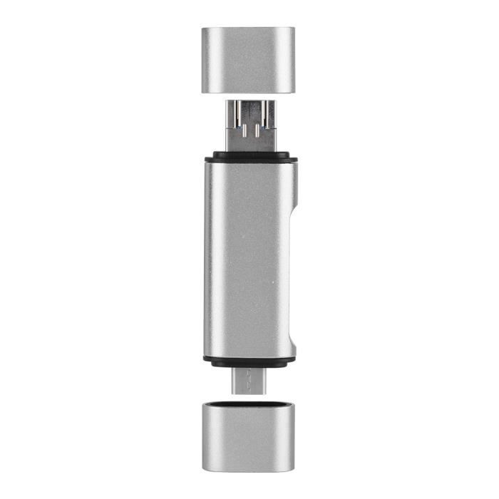 Lecteur De Carte Mémoire Type-C En Alliage De Zinc – Adaptateur Pour Smartphone, Tablette, Ordinateur – Argenté