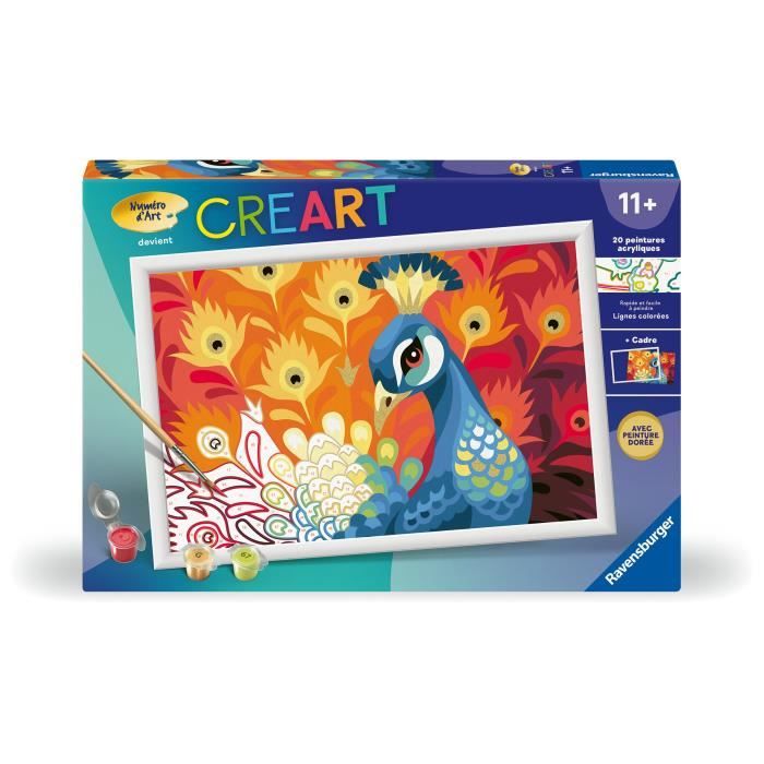 CreArt Kids 31x21cm Paon Kit de peinture par numéros Numéro dArt Dès 9 ans 25907 Ravensburger