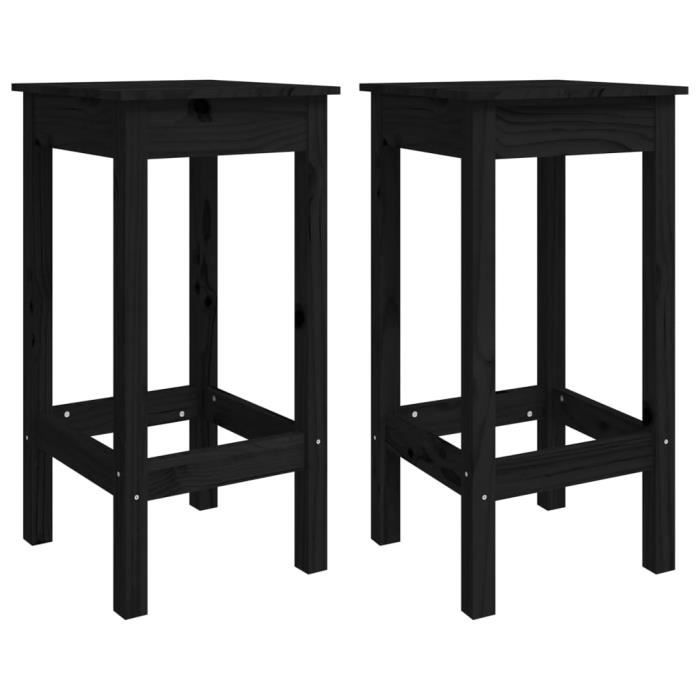 chaises de bar 2 pcs noir 40x40x78 cm bois de pin solide - salutuya - bd16672