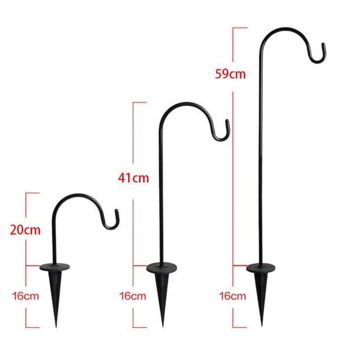 Crochets de bergers pour jardin extérieur support suspendu crochet de jardin pour mangeoire à oiseaux lanterne crochet pour plante piquet de jardin(160cm, Noir