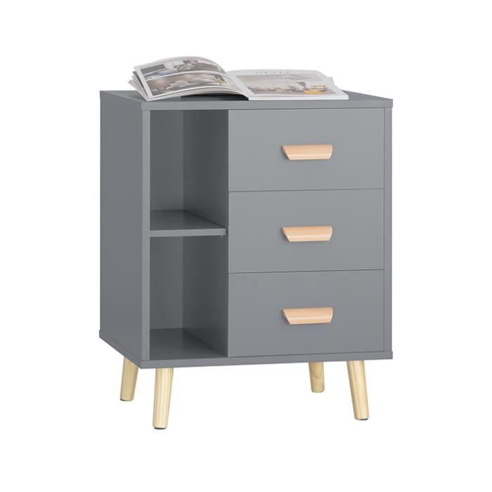 Table de Chevet FBT95-HG SoBuy avec 3 tiroirs et 2 étagères de Rangement - Gris - 48x40x60 cm