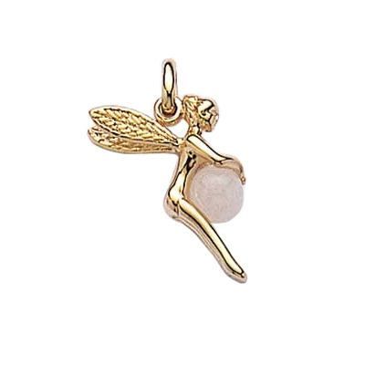Pendentif Fée Clochette Quartz Rose Plaqué Or