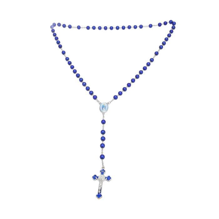 Collier chapelet Sonew Pendentif crucifix Acrylique Bleu
