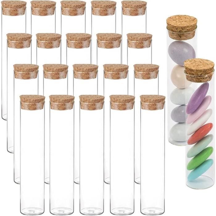 Kit 40 Tubes à Essai 20ml Avec Bouchons Liège - Petits Pots En Verre Pour Épices, DIY, Mariage - Inclus Ficelle Et Autocollants