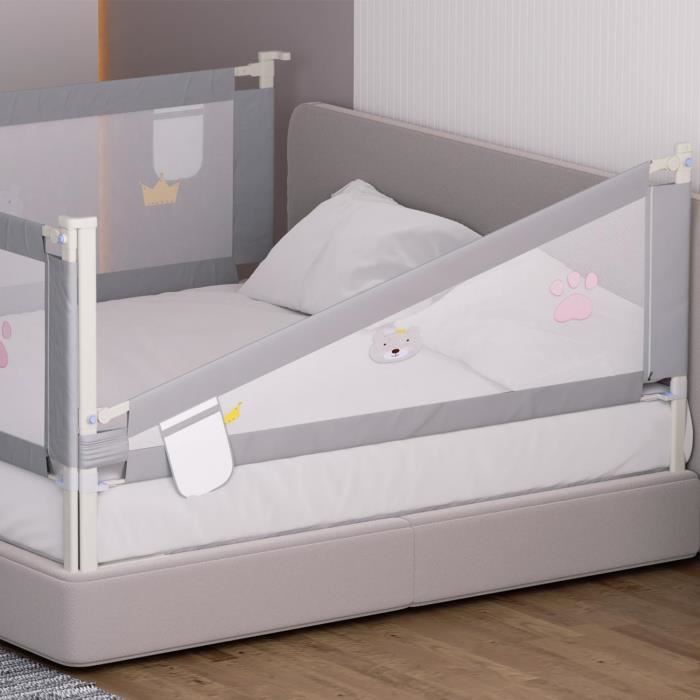 Ikodm Griglia Di Protezione Per Letto Bambini - 3 Pezzi (200+180 Cm) Regolabile 70-98 Cm, Grigio