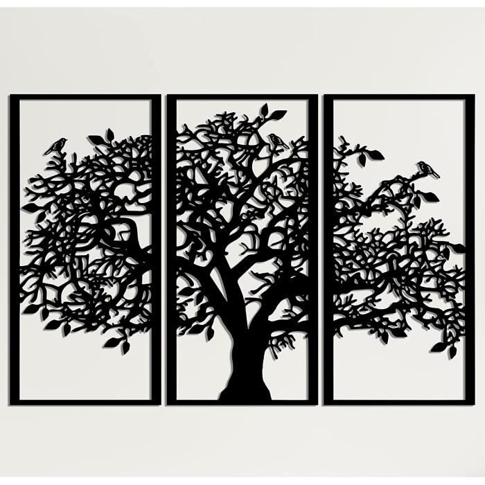 WADORN Arbre De Vie Panneau Métal Jardin 24.5x28cm - Décoration Extérieure Oiseau Noir Pour Patio Et Terrasse