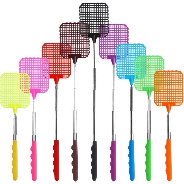 Tapette à Mouches Télescopique - Lot De 2 - Longueur Réglable 28,5 à 77,5 Cm - Acier Inoxydable Et Plastique