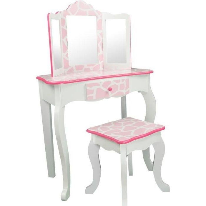 coiffeuse enfant - teamson - rose/blanc - avec tiroir et miroirs