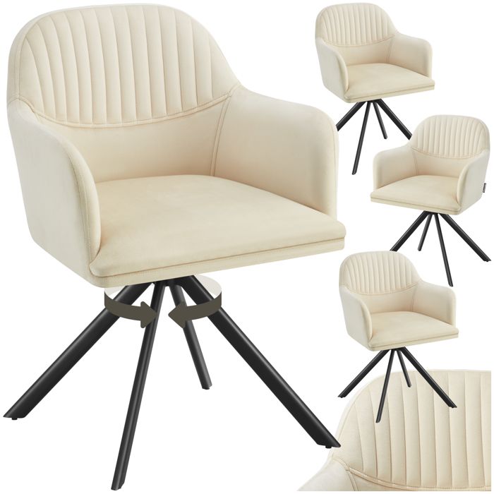 Chaise - TECTAKE - Lot de 4 fauteuils LONA pivotants avec rembourrage épais aspect velours 56 x 59 x 81 cm - Crème/Noir