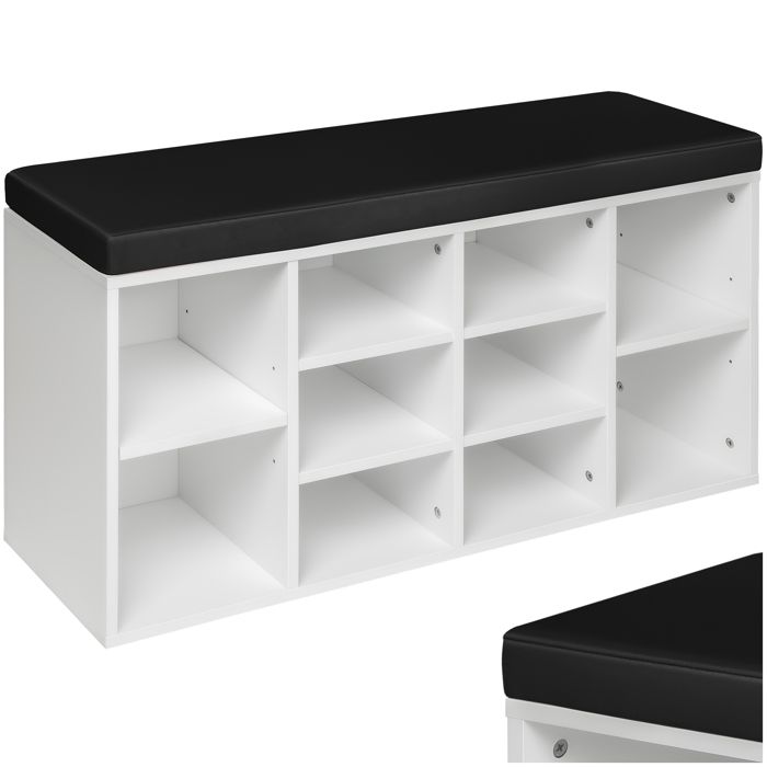 MEUBLE A CHAUSSURES - TECTAKE - Meuble à chaussures MAX avec Coussin de siège amovible 1035 x 48 x 30 cm - Noir/Blanc