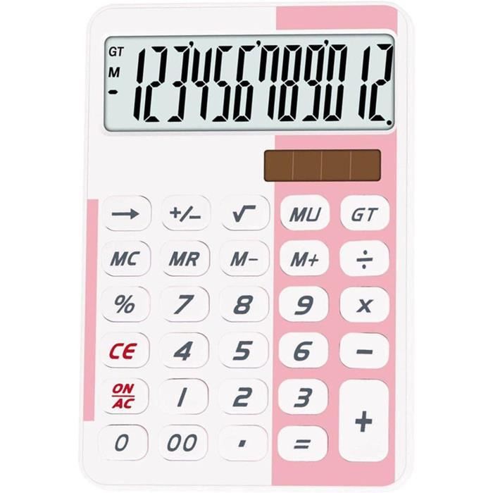 Calculatrice Bureau 12 Chiffres Ozgkee - Clavier Mécanique Rétro, écran LCD Incliné, Antidérapante, Rose