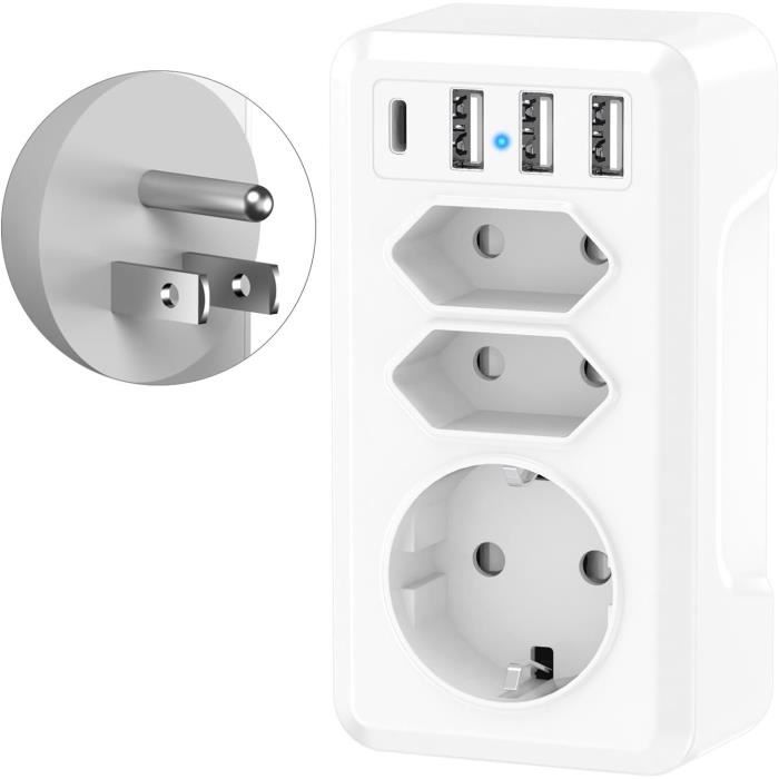 Adaptateur Prise USA/Canada 5 En 1 Avec 2 Ports USB – Compatible France Vers USA, Mexique, Thaïlande… – Non Convertisseur