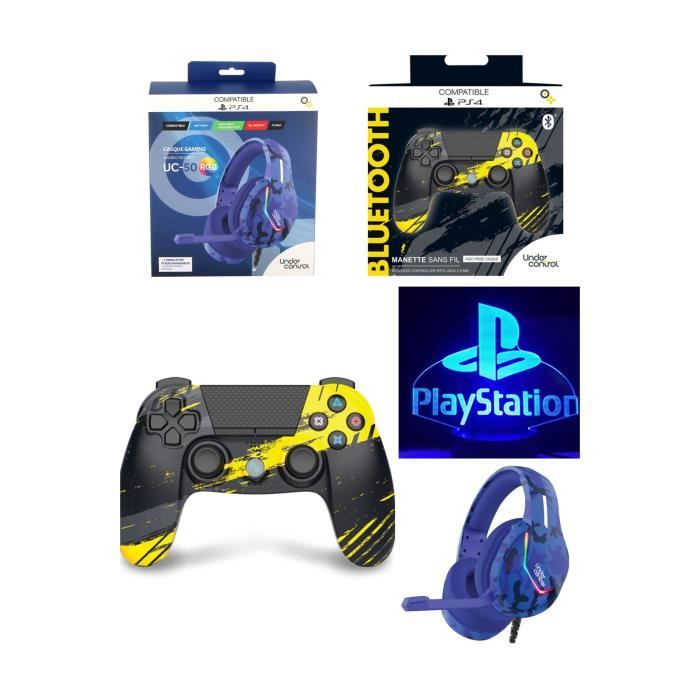 PS4 Playstation Rocket Ride Bluetooth Jaune Noire + Casque GAMER PROH3 Camouflage Bleu