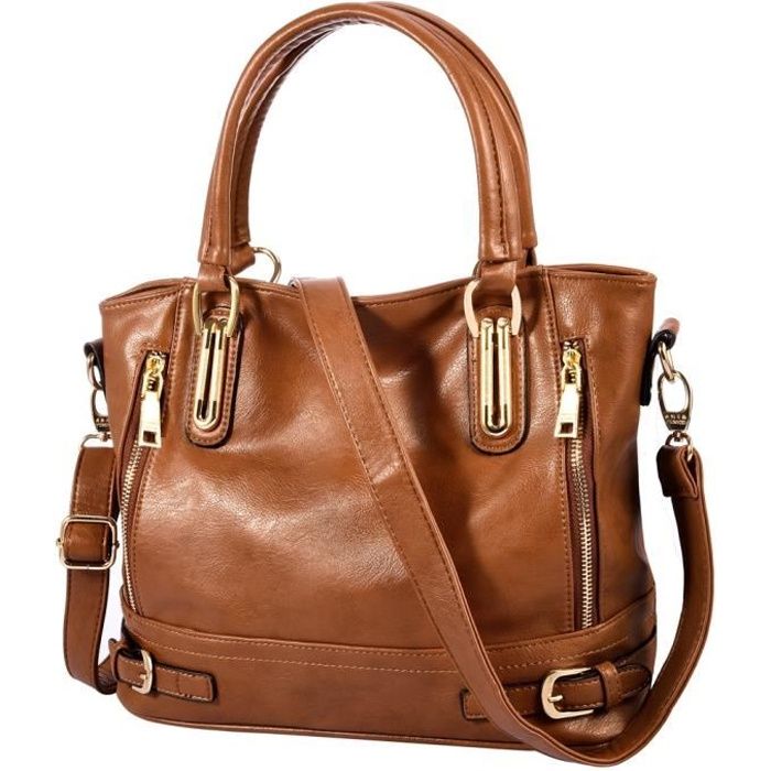 Sac à Main En Anglais VBIGER Sac à main en cuir femmes marron - Achat / Vente pochette