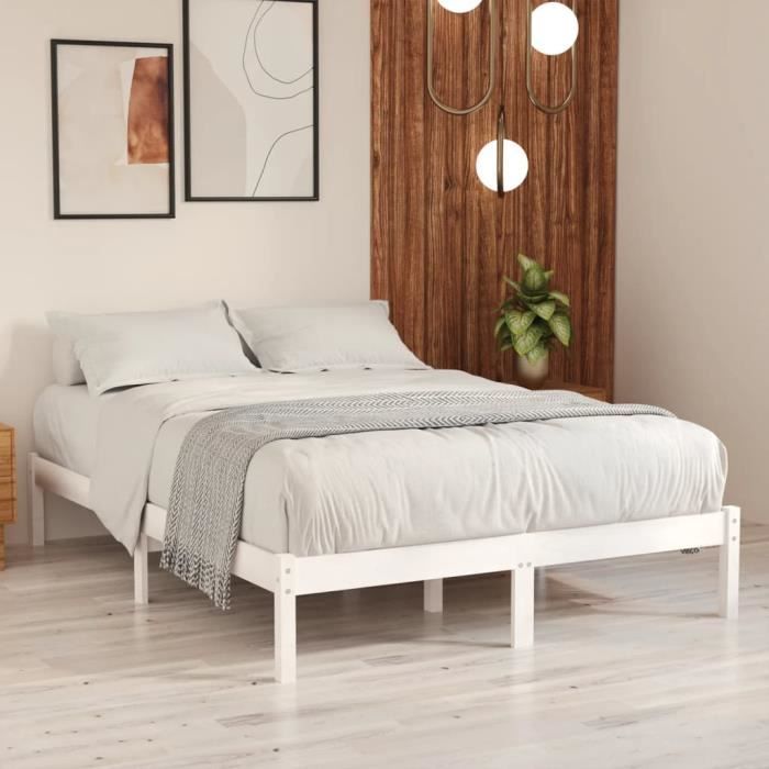 Elegant 140 x 200 cm Cadre de lit Adulte Blanc Bois de pin massif 140x200 cm 178 Kg