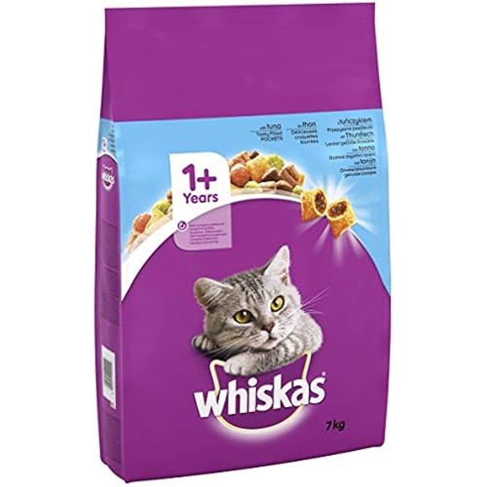 Croquettes pour chats - WHISKAS - Adult 1+ - Thon - 7 kg - Source de fibres naturelles