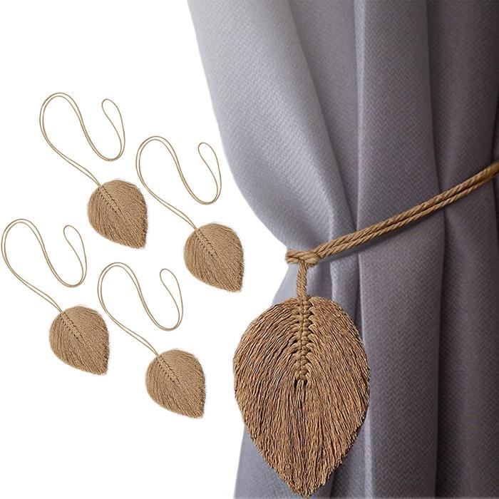 BEL AVENIR Lot De 4 Embrasses Rideaux Tressées Main Avec Pompons – Style Café Élégant