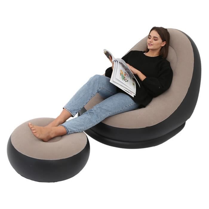 zerone canapé gonflable chaise gonflable pliable floquée en pvc, confortable avec repose-pieds, chaise longue sport camping café