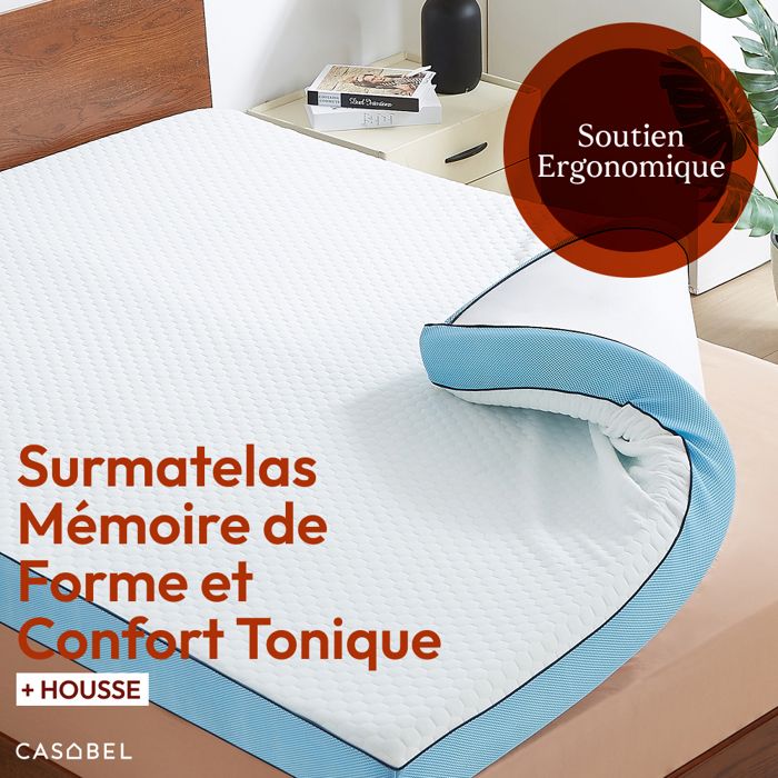 CASABEL Surmatelas Douceur 140 x 190 cm en Microfibre Respirante avec Liseré Blanc - Ultra