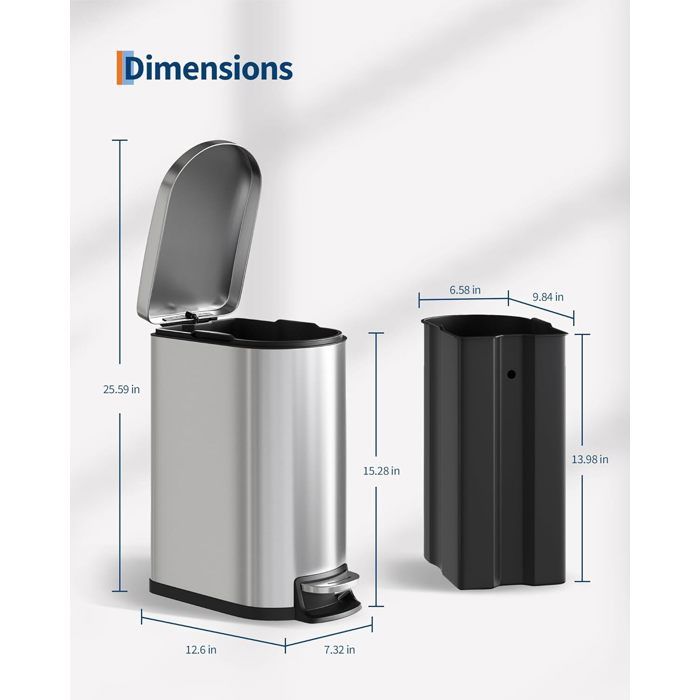 Poubelle Salle De Bain Brabantia NewIcon 3L à Pédale - Couvercle Doux Anti-odeurs - Bac Amovible - Gris Confident - 31% Recyclé