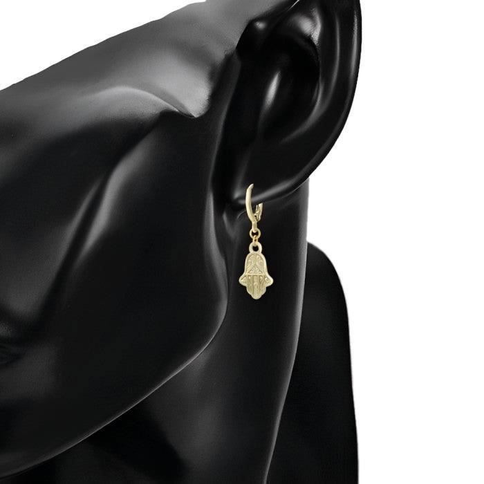 Boucles D'oreilles Pendantes Main De Fatma - Plaqué Or Jaune 585/1000 (14 Carats) - Neuf Avec étiquettes