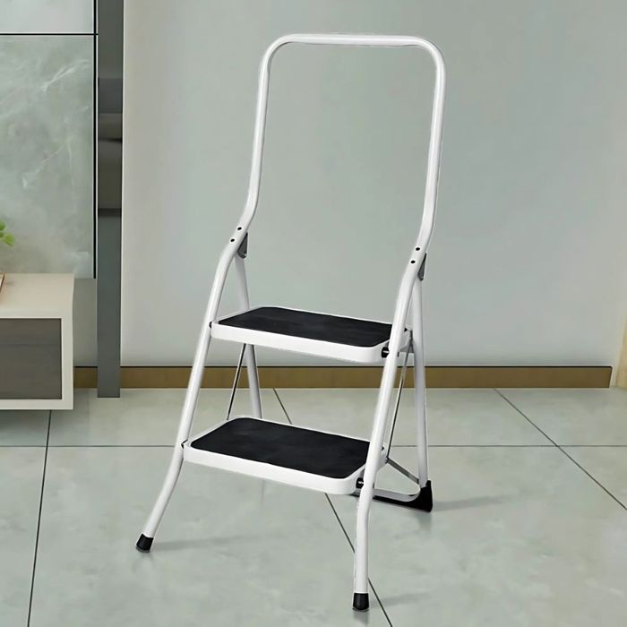 Escabeau Pliable 2 Marches - Supporte 150kg - Rose/gris - Pour Bricolage