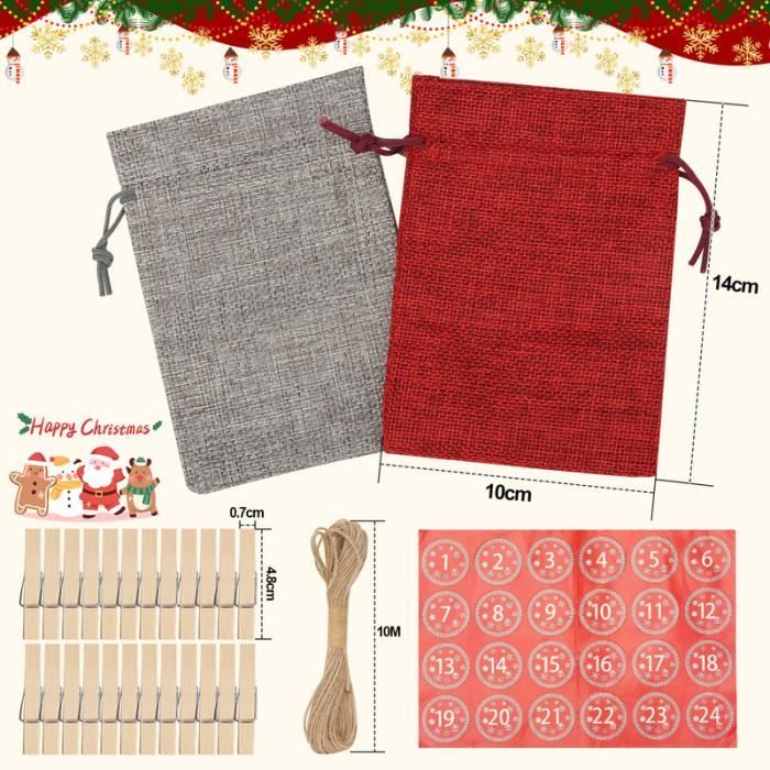 Calendrier de l'Avent,Sac pour Calendrier de l'Avent 24 Sachets en  Tissu,Pochette Calendrier de l'Avent DIY Cadeau Decoration Noel - Cdiscount  Maison