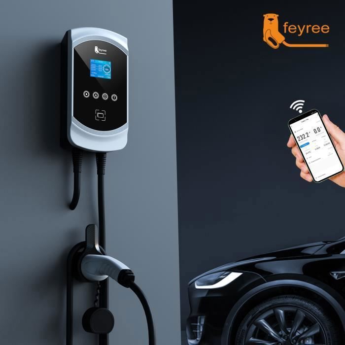 Borne De Recharge Voiture électrique 11 KW – Double Câble Type 2 (7m + 10m) – OCPP, RFID, Application – Triphasé - 7