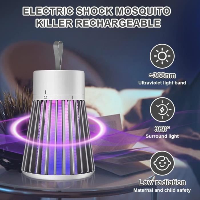 Lampe Anti-Moustiques Ultrason 2000V - Rechargeable USB, 395nm - Pour Intérieur Et Camping - Tue Mouches Et Insectes