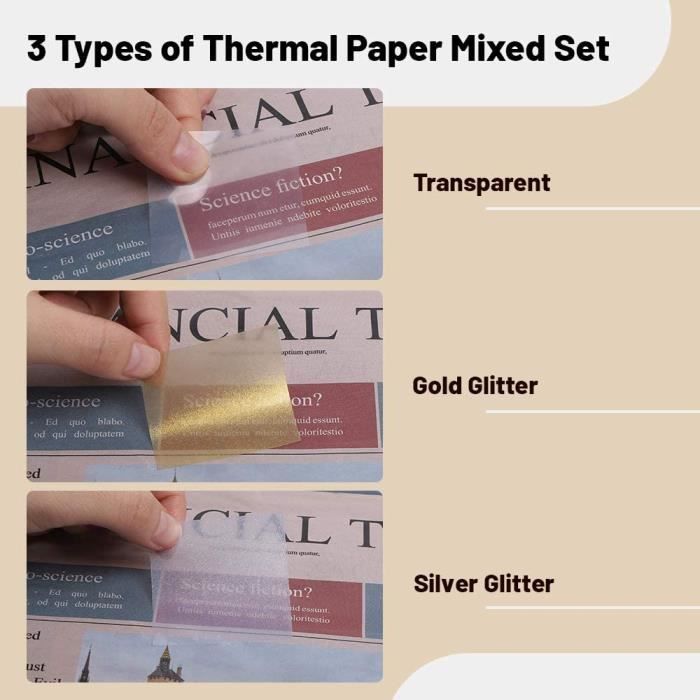 Phomemo Papier Autocollant Thermique, Transparent/Paillettes