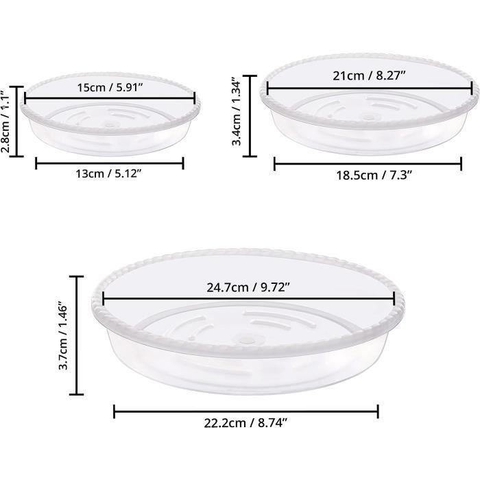16 Soucoupes Pots De Fleurs Plastique + 18 Étiquettes – 4 Tailles 12/16/18/22 Cm | Noir Mat